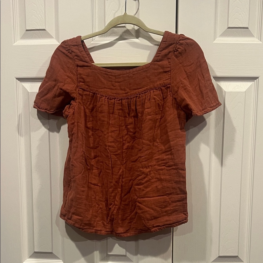 Madewell Brand Women's Rust Top with Geometric Detail - Picture 7 of 7